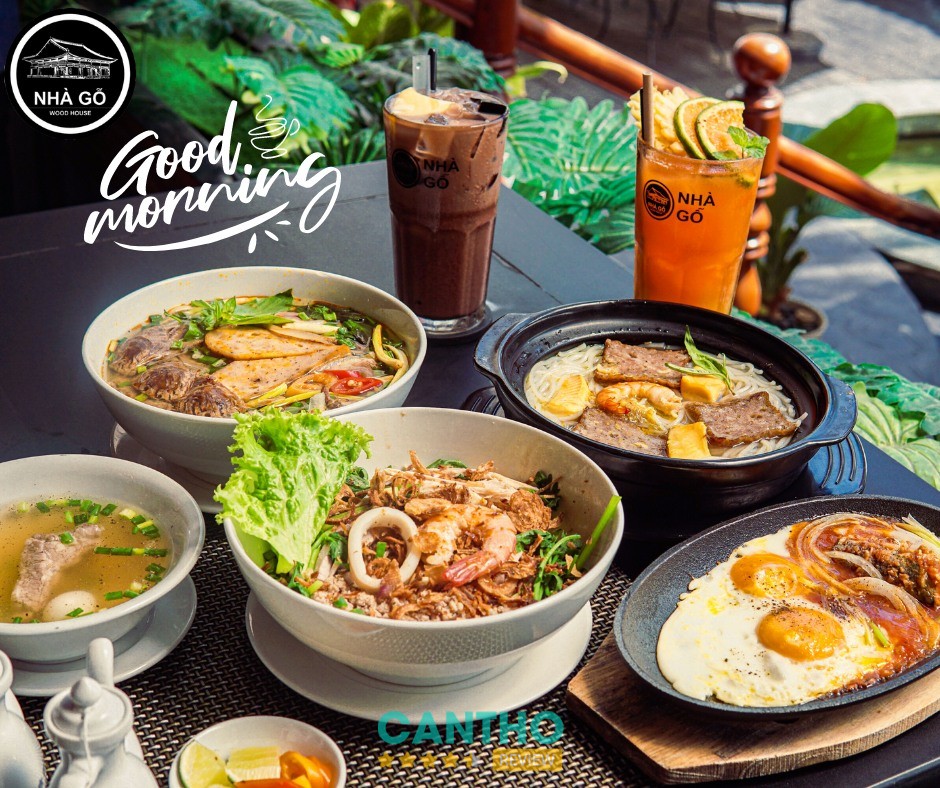 Khu vực ngồi tại Nhà Gỗ Cafe Cần Thơ